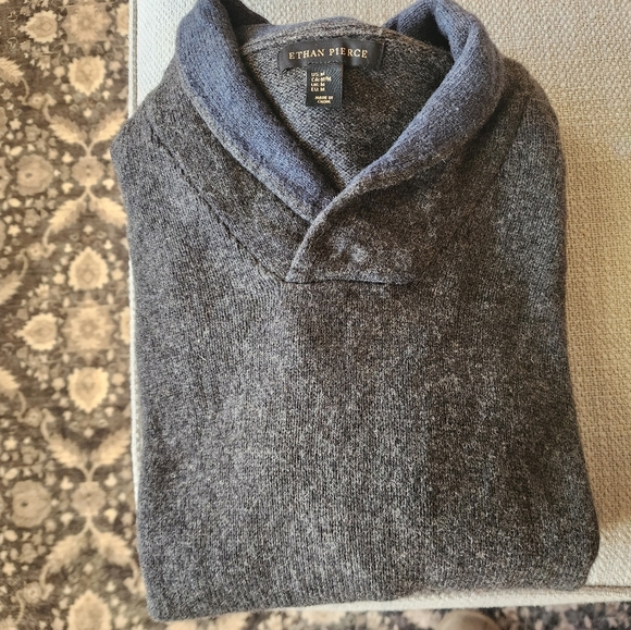 Ethan Pierce Charcoal Gray Lambswool Collared Pullover Mens Medium - Picture 1 of 9